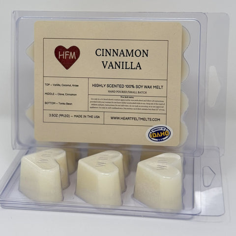 CINNAMON VANILLA - Premium Scented Clamshell Heart Melts