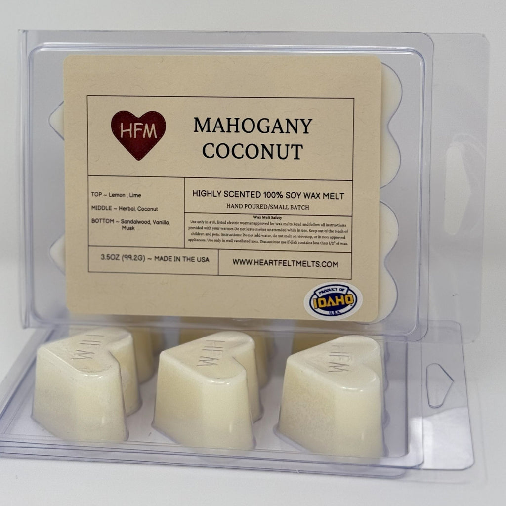 MAHOGONY COCONUT - Premium Scented Clamshell  Heart Melts
