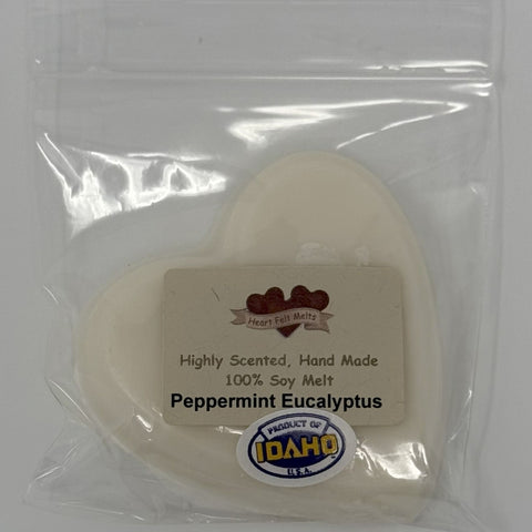PEPPERMINT AND EUCALYPTUS - Premium Scented 1oz Soy Heart Melt