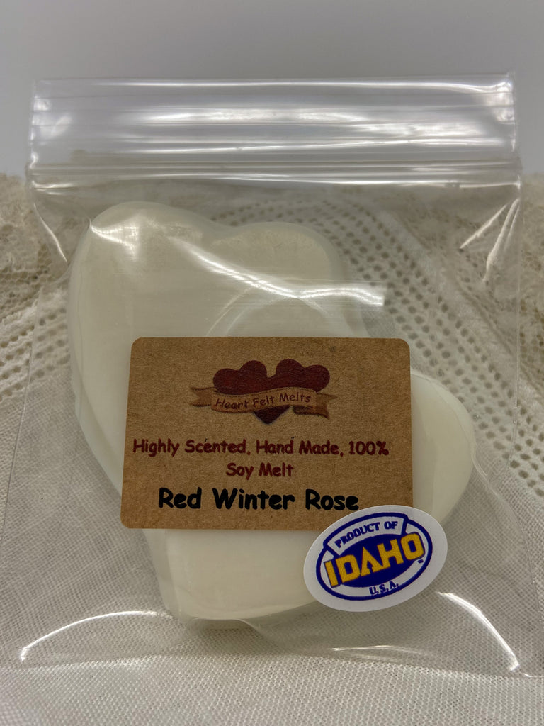 RED WINTER ROSE - Premium Scented 1oz Soy Heart Melt